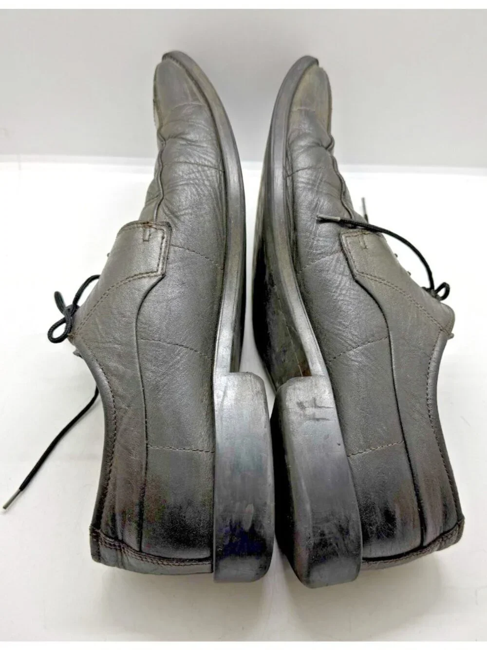 Fretz Men Business Gray Leather Oxford Shoes Sz US 9.5 Square Toe Dress Lace Up